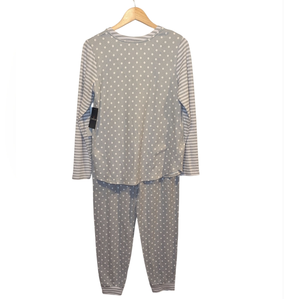 Cuddl Duds Long Sleeve Jogger Polka Dot and Striped Pajama Set Size Small NWT - Picture 2 of 14